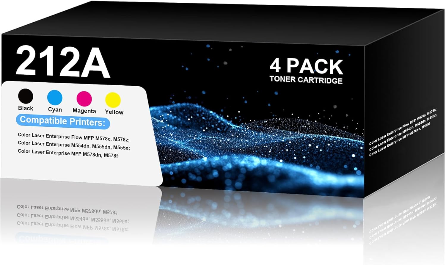 212A Toner Cartridges High-Yield 4 Pack for Color Laser Printer Jet Pro Enterprise M554, M555 Replacement for HP 212A 212X Toner with Chip for M554, M555 Series, MFP M578 Series Printer(C/M/Y/K)