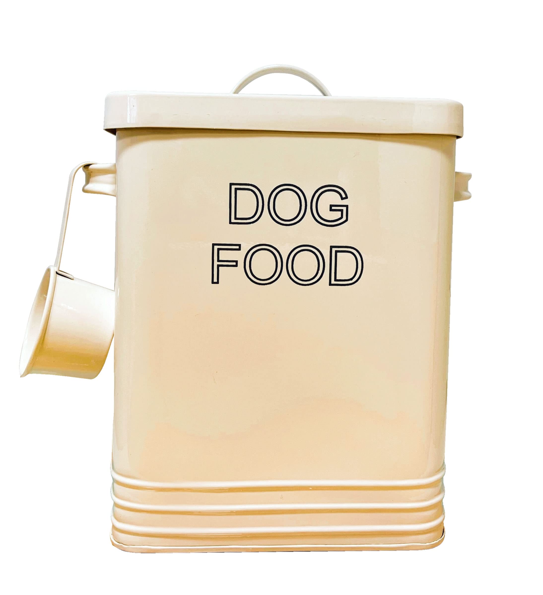 Nobel Dog Food or Dog Treat Storage Tin with Lid with Scoop Non Slip Pads (DOG FOOD, Cream)