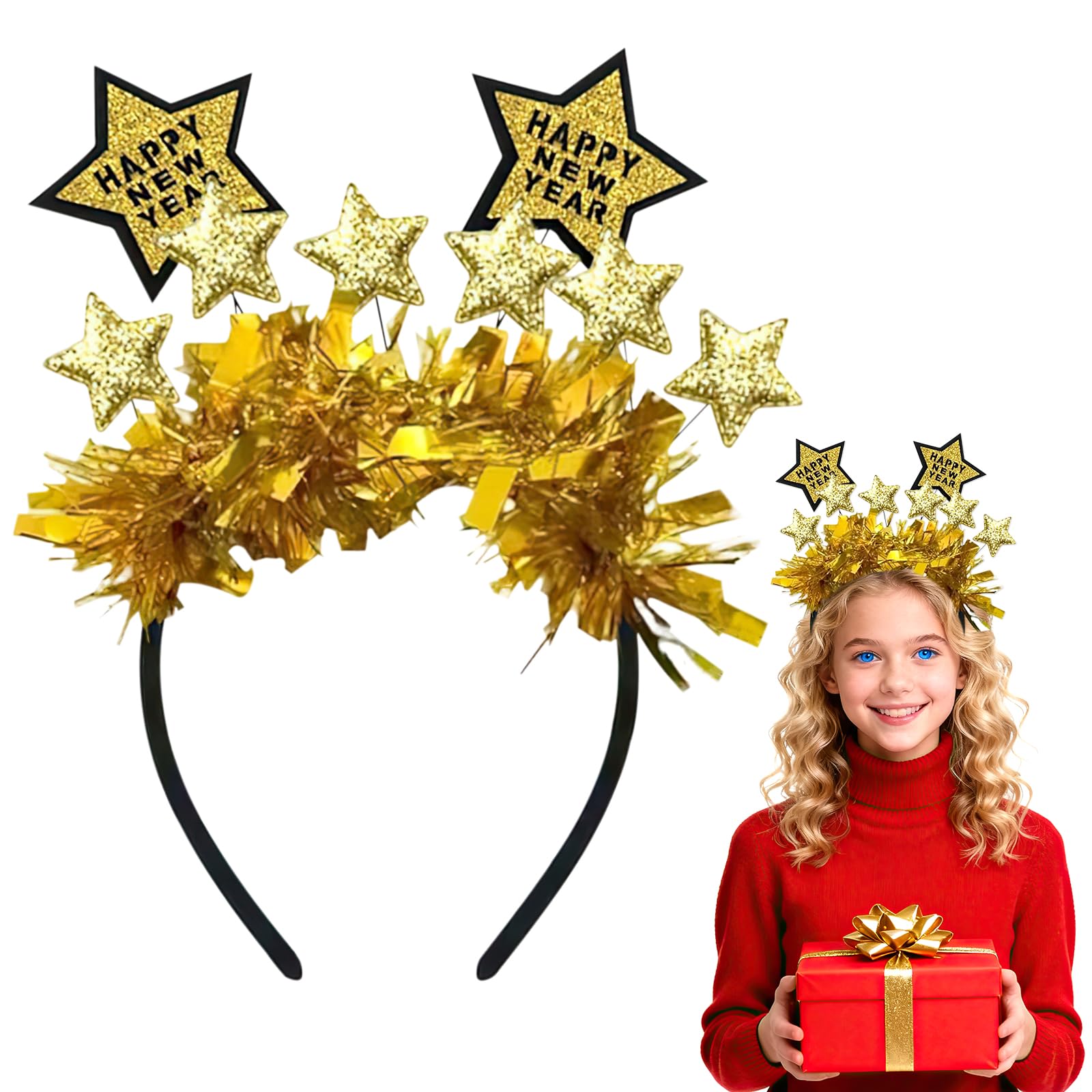 Wlleoaa Gold Happy New Year Headband, 2026 Headband, Tiara Sparkly New Year Tiara Headband, New Years Eve Decorations 2026, New Years Eve Party Photo Props 2026, For Graduation Anniversary Party Decorations (Gold)