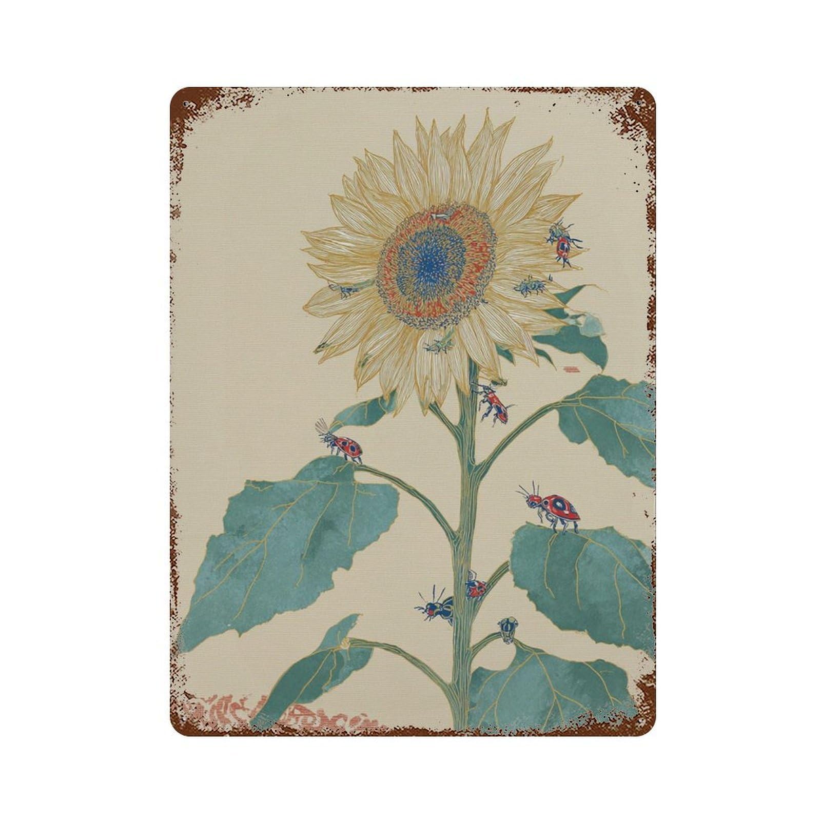 xiaoxiaoshen Sunflower Giant Fantasy Surreal Floral Botanical Whimsical Design Modern Folk St Wall Decor Art Metal Tin Poster Modern Home Decor Art Home Bar Shop Decorations Vintage Sign 40x30cm