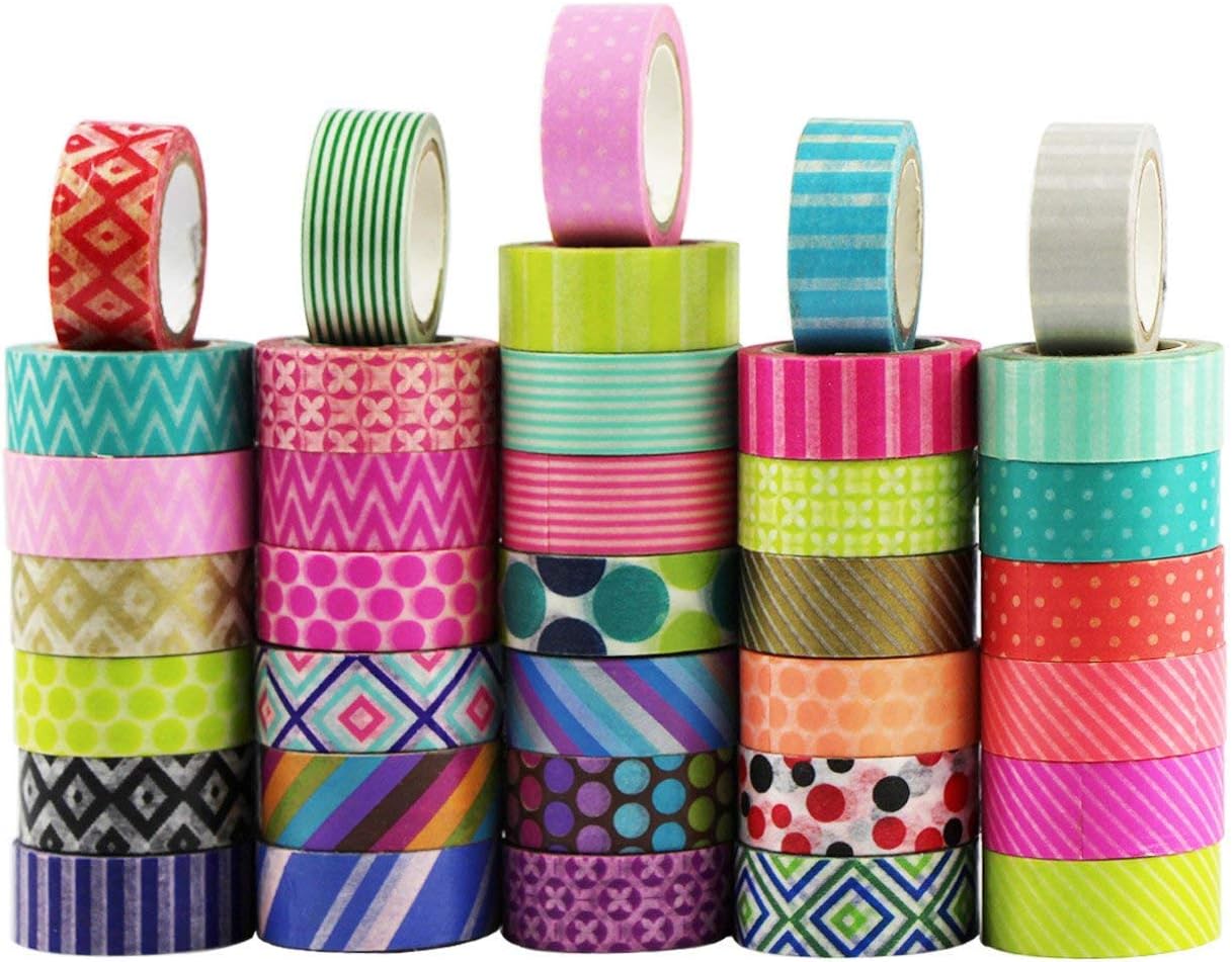 UOOOM 10Rolls/Pack Washi Tape Set Beautiful Designs 15mm Wide 5m/Roll, Decorative Masking Tapes Adhesive Scrapbooking DIY Arts Crafts Gift (Pattern-1) : Arts, Crafts & Sewing