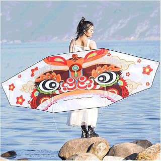 Kites Lion Dance Head Kite with Tail,Huge Beginner Kite for Adults Kids,Easy to Fly,Perfect for Beach Park-Colorful Kites for Outdoor Present (Color : 260m Line)