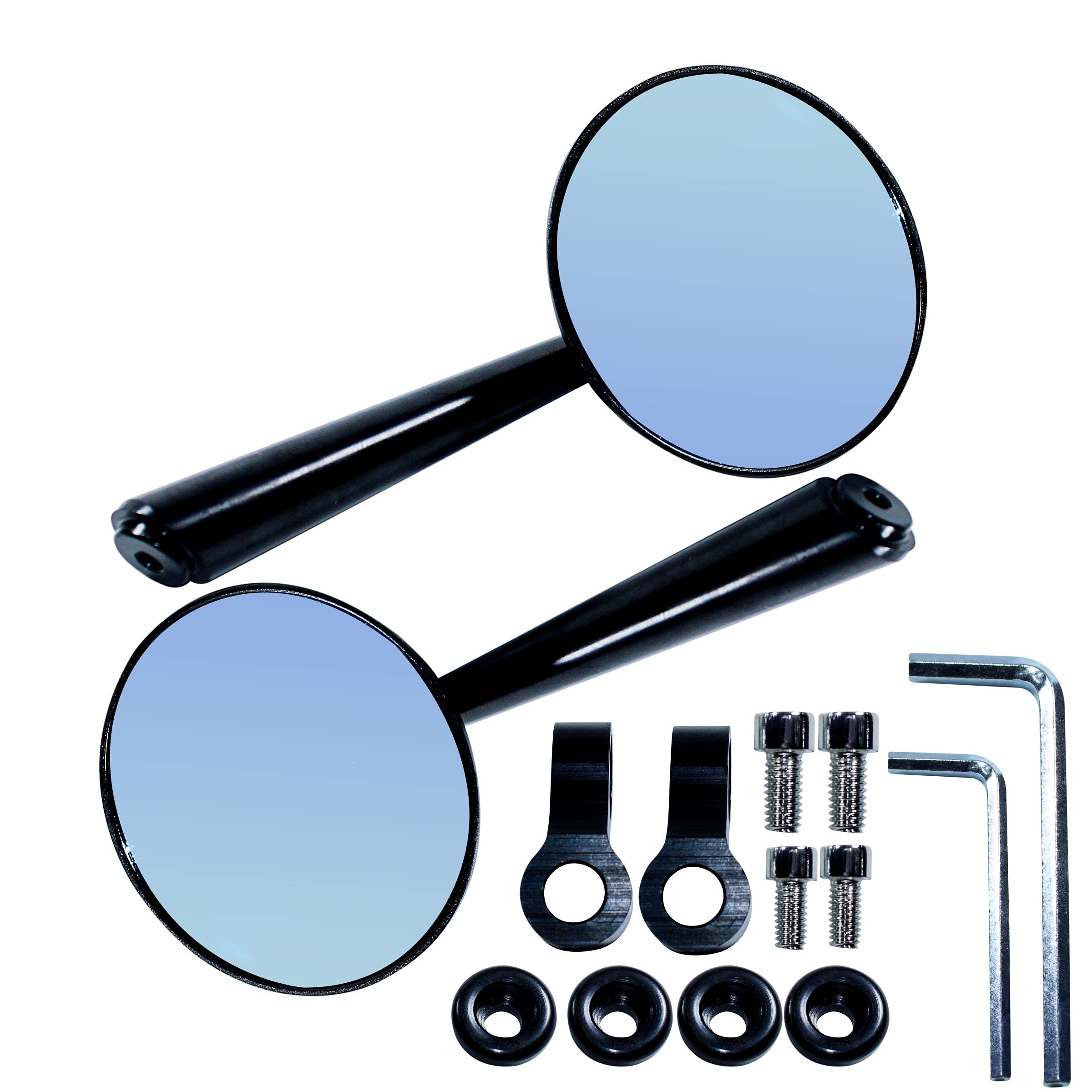 Miwings CNC Alloy Stylish Design 2-Verson Circle Anti Glare Mirror for Motorbike Rearview Side Handle Bar End Mirrors For All Universal Bikes (Left & Right, Pack of 2, BLACK)