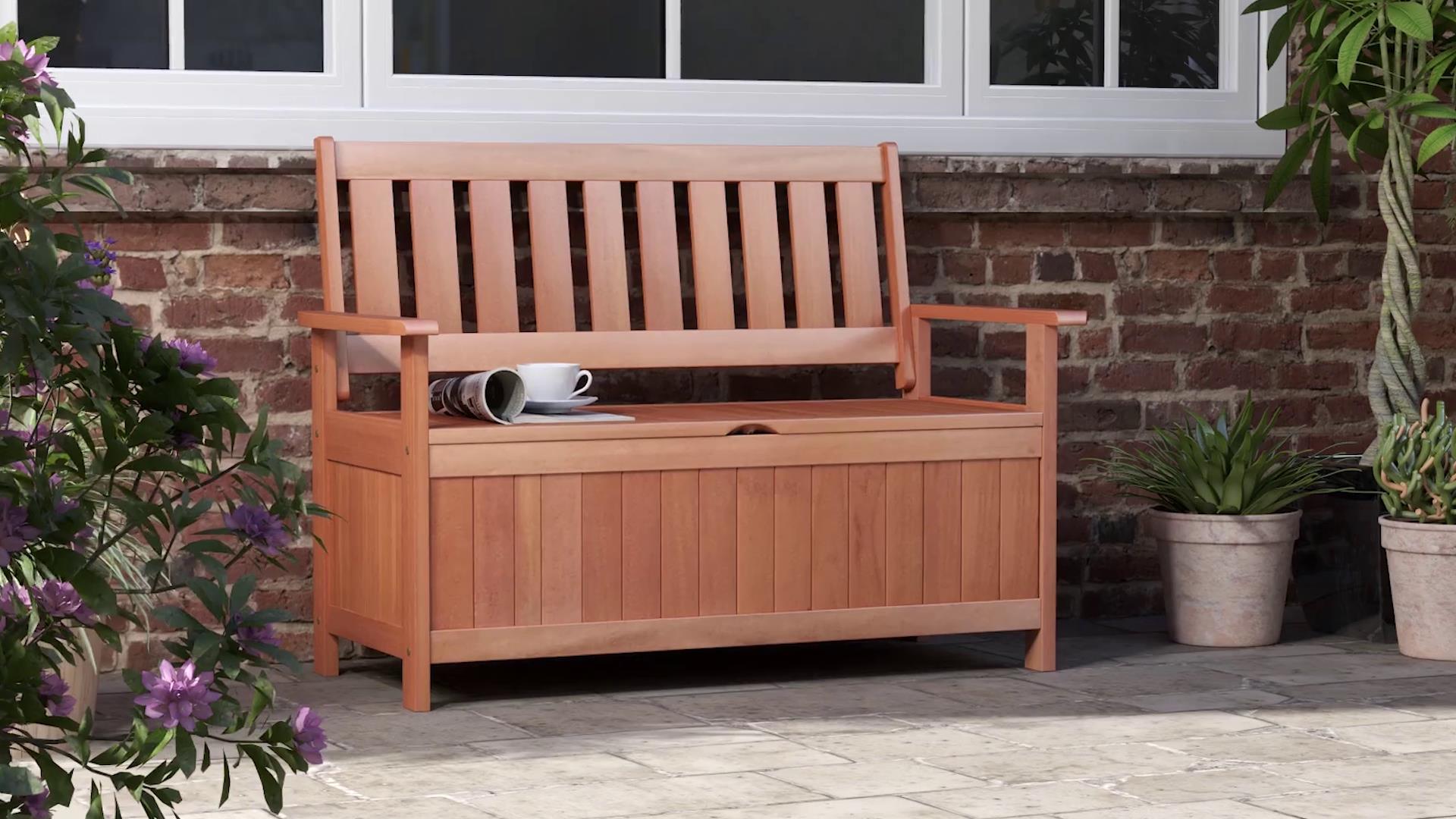 KOMFOTTEU 2-Sitzer Gartenbank Mit Stauraum - Eukalyptus Holzbank Für Terrasse