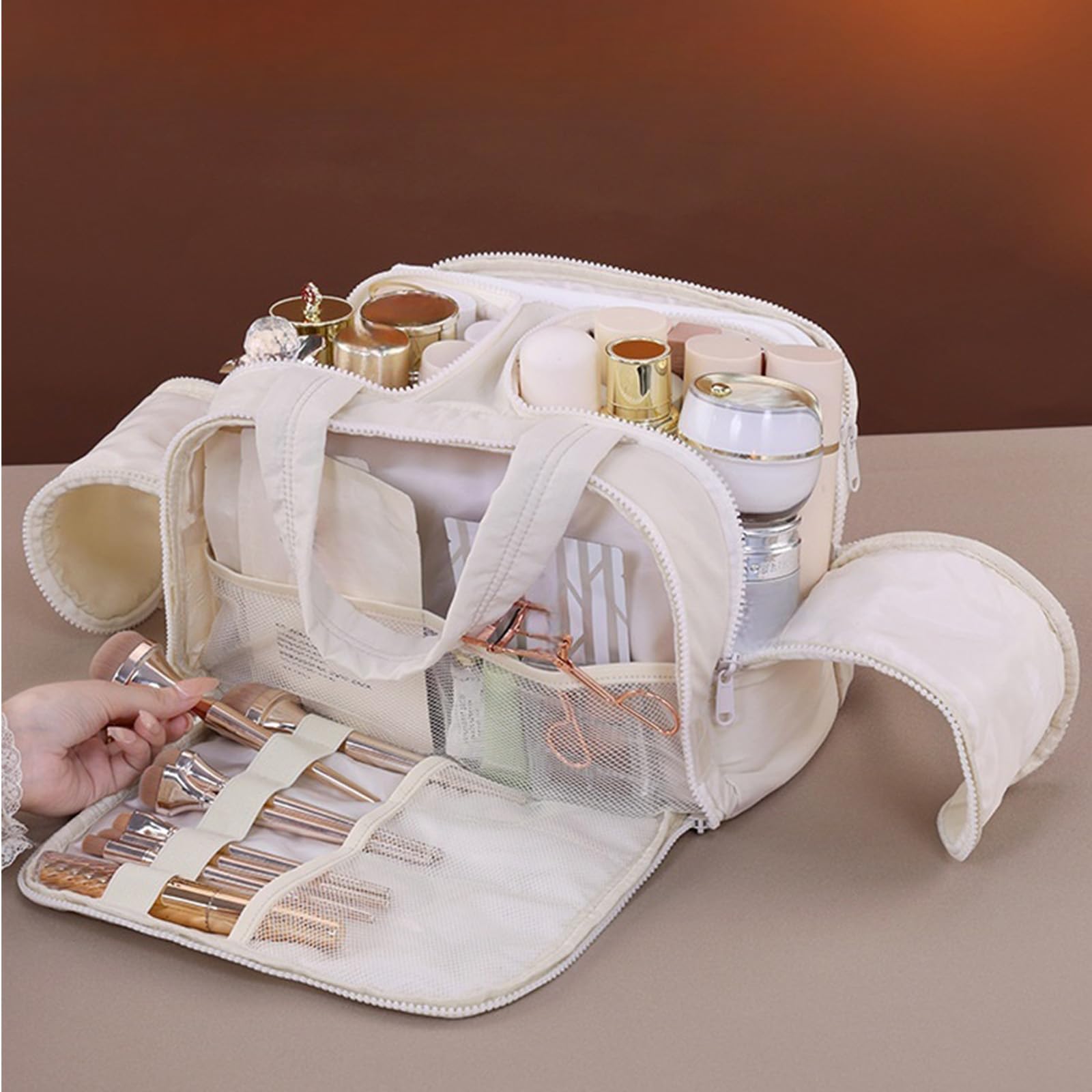 Freundliche Make up Aufbewahrungstasche mit Mehreren Fächern, wasserdichte Materialien, Kosmetik Organizer für Frauen, tragbare Reise Kosmetiktasche