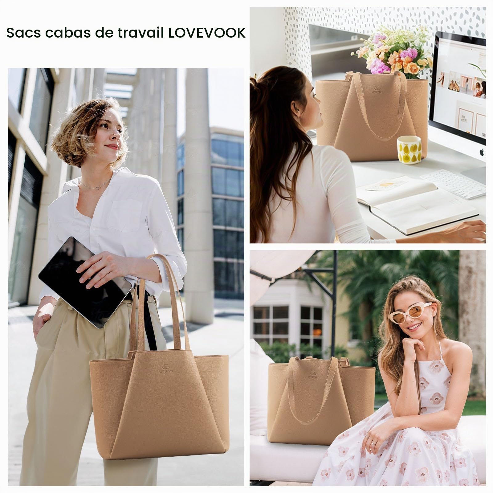 LOVEVOOK Sac a Main Femme 15,6" -Sac Cabas Ordinateur Portable Sac à Main pour Les Cours Lycée, Grand Tote Bag de Travail pour Lycée, Université, Business et Voyages