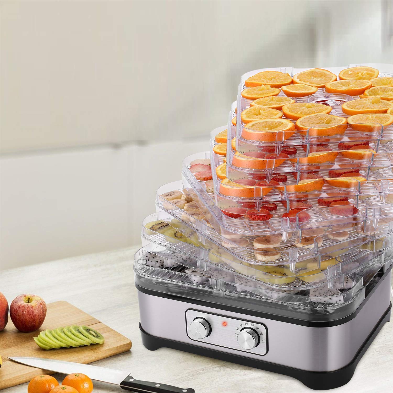 COOCHEER Deshidratador de Alimentos 8 Pisos Bandejas, Deshidratador de Frutas y Verduras 400W con Temporizador 72H y Temperatura ajustable,Pantalla LCD,sin BPA
