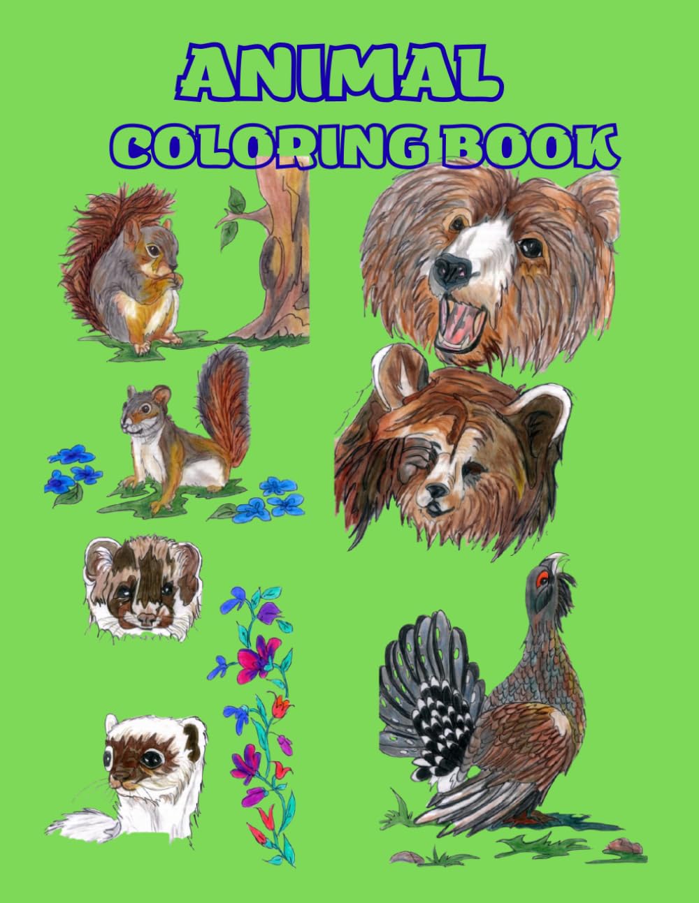 Animal Coloring Book: 24 Fun and Easy Designs for Toddlers and Children-Wild Animals Forest, Rainforest & Mountain Wildlife