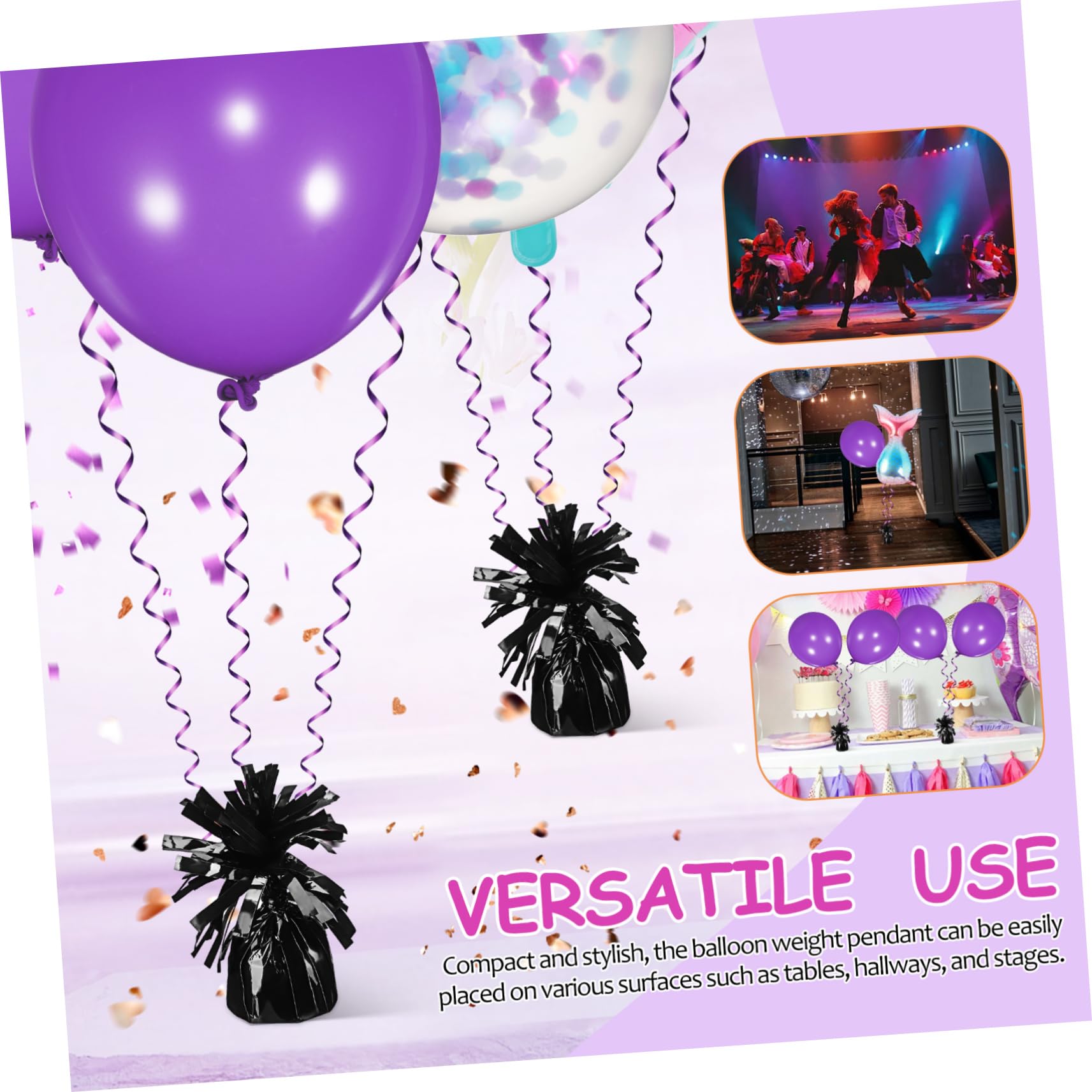 8 Pezzi Pesetti per Palloncini in Pet Nero, Blocchi di Peso per Palloncini Design Lucido, Riutilizzabili per Compleanno e Decorazioni Festa