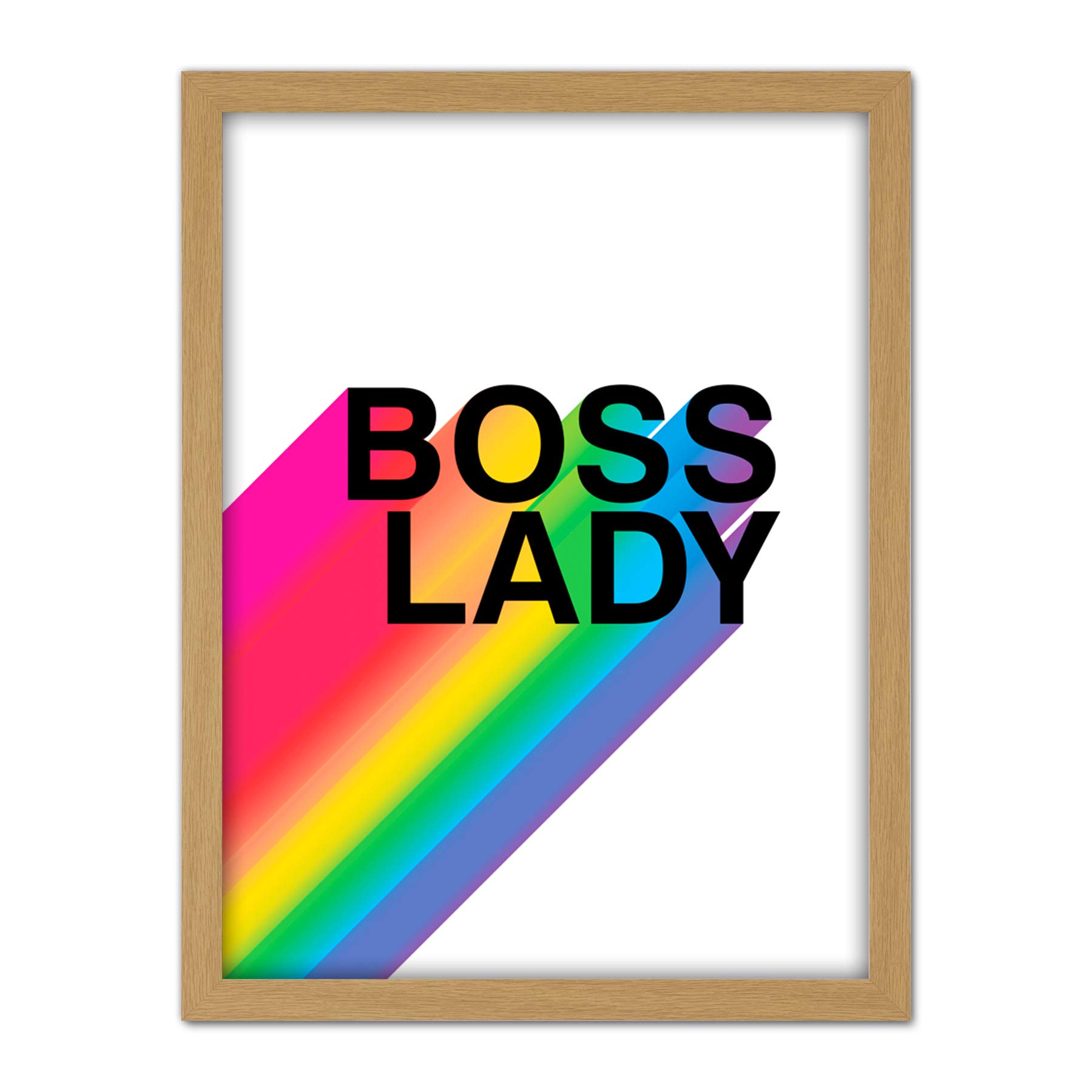 Wee Blue Coo Boss Lady Rainbow White Motivational Artwork Framed Wall Art Print 18X24 Inch