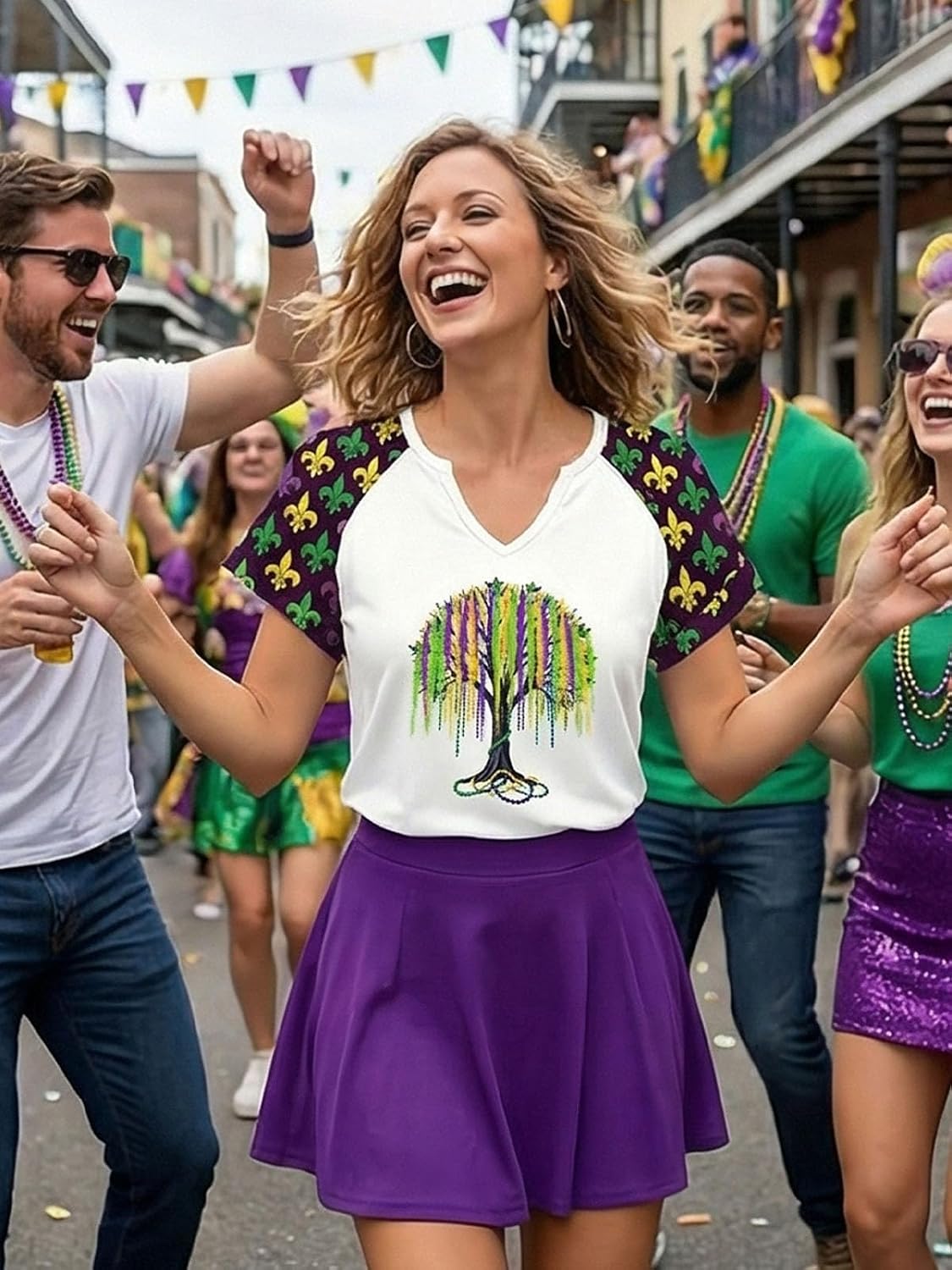 Women Funny Carnival Outfits T Shirts New Orleans Party V Neck Short Sleeve Tee Tops