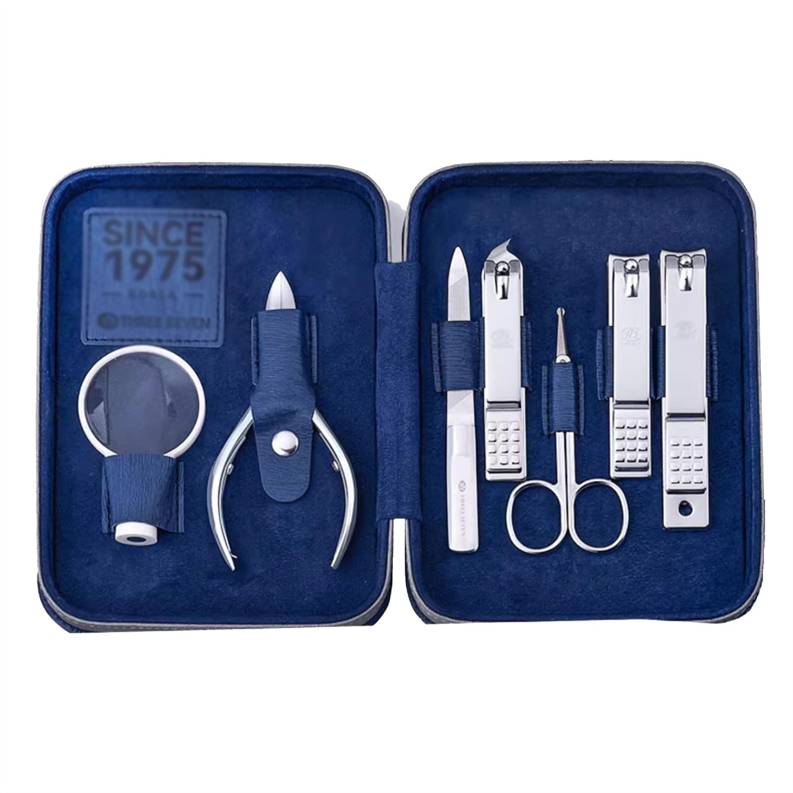 Kit de manicura, Juego de manicura, Kit de cortaúñas con Lupa, 6 Piezas de Herramientas Profesionales de Acero Inoxidable, portátil con Estuche de Cuero sintético para Viajes.