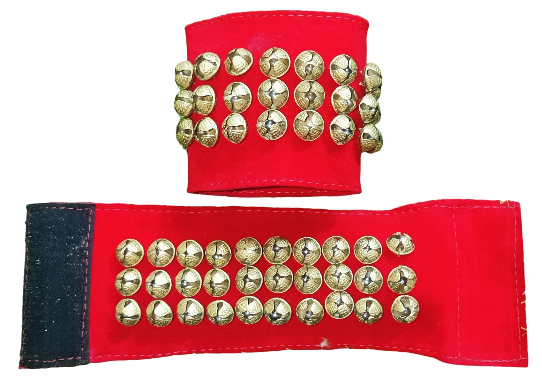 Brass Ghoongru Ankle Bells Velvet Pad for Classical Dance with Adjustable velcro Strap Red Velvet-image-28