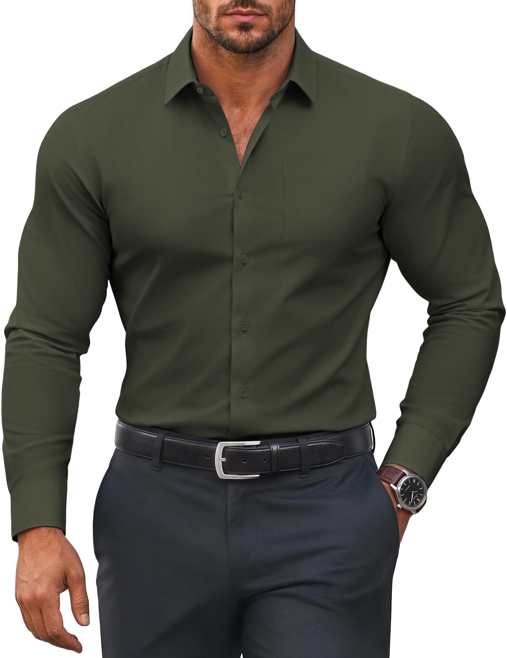 COOFANDY Mens Muscle Fit Dress Shirts Stretch Long Sleeve Button Down Shirt