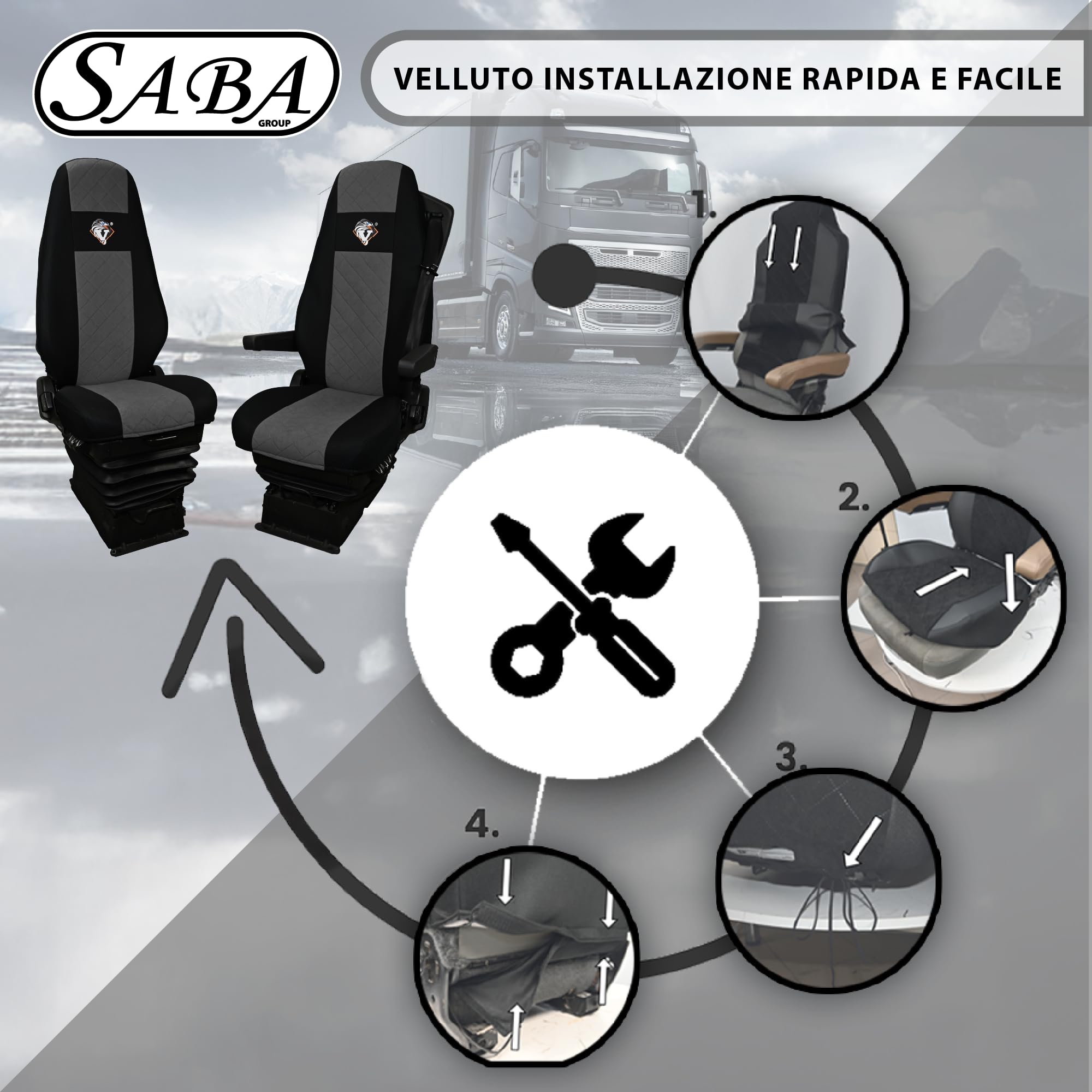 SABA Coprisedile Auto per Volvo FH4 ​​​​, 1 cinghia, Grigio | Accessorio camion per protezione sedile - coprisedile resistente per sedili anteriori - protezione dallo sporco