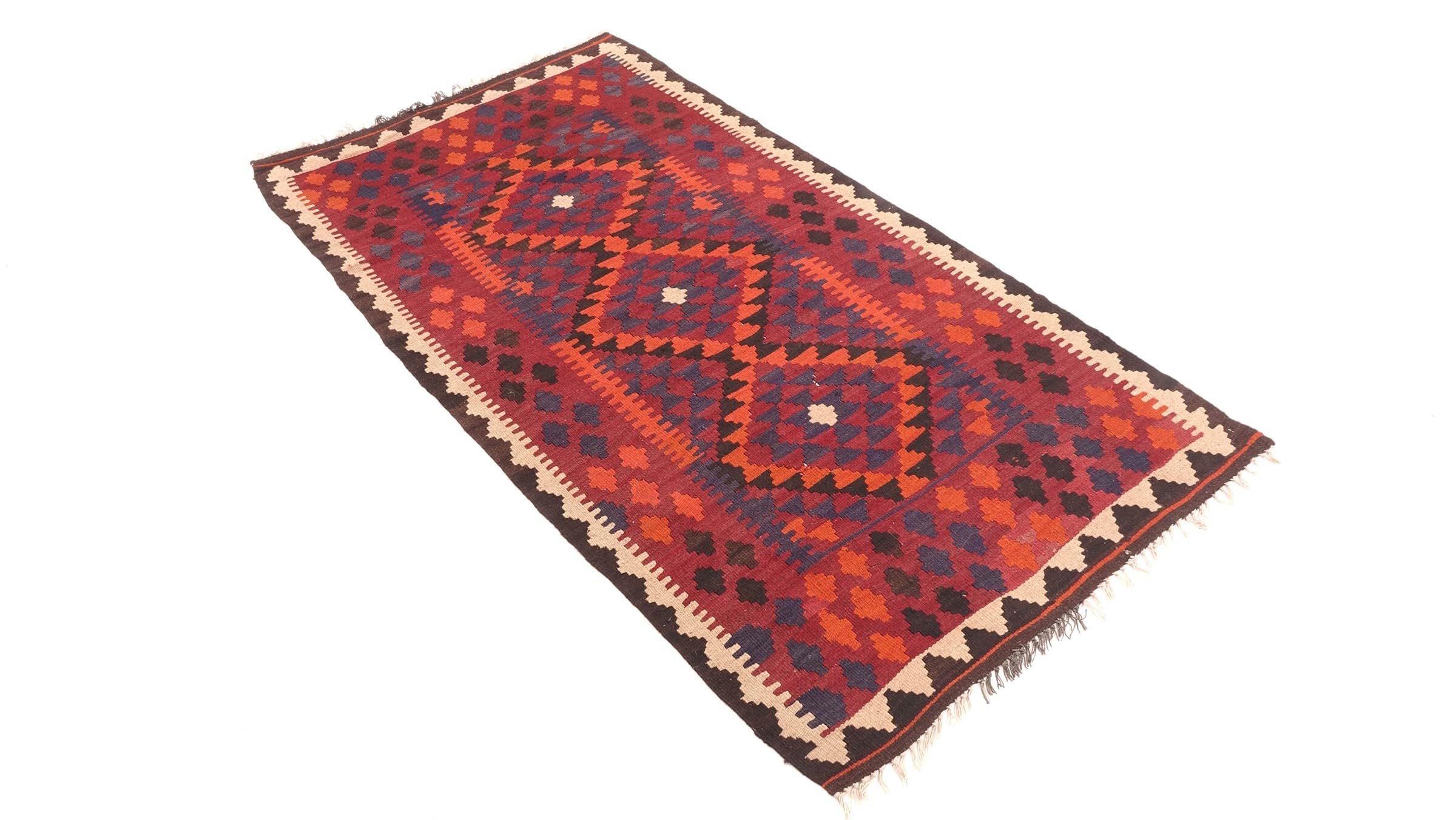 Kelim Afghan Maimana Tapis tissé à la main Marron géométrique Fait main 1 100 x 190 cm