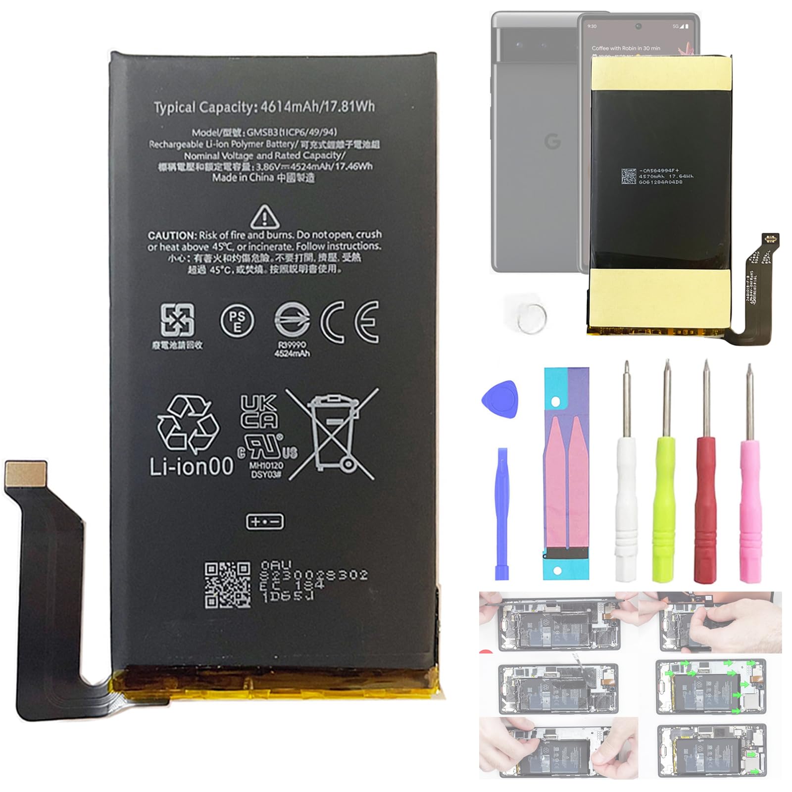 GMSB3 ersatz akku Kompatibel mit HTC Google Pixel 6 GB7N6 G9S9B16 GMSB3 mit Free Toolkit