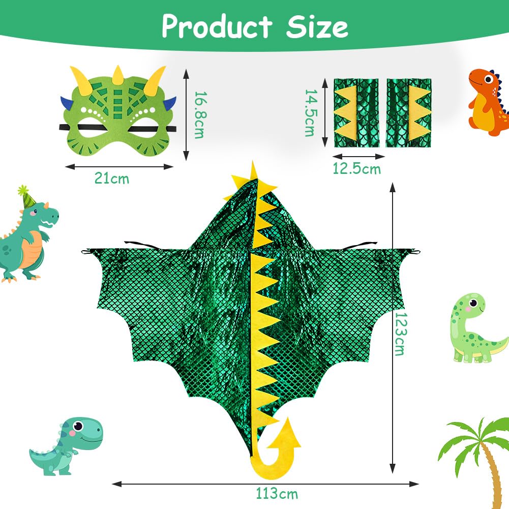 Aomig Disfraz Dinosaurio Niño, 3Pcs Capa de Dinosaurio con Capucha y Mangas y Máscara Dinosaurio, Capa de Disfraz de Dragón para Niños para Halloween Carnaval Fiestas Cosplay Cumpleaños — view 2
