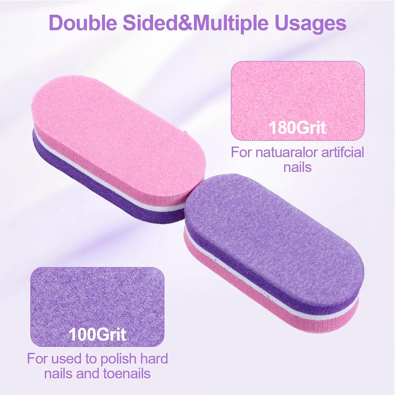 50 Pcs Mini Nail Buffers Block 100/180 Grit Double Sided Bulk Nail File Buffer Sponge Buffing Blocks for Acrylic Nails and Natural Nails for Manicure & Pedicure, Salon & Home Use(Pink, Purple)