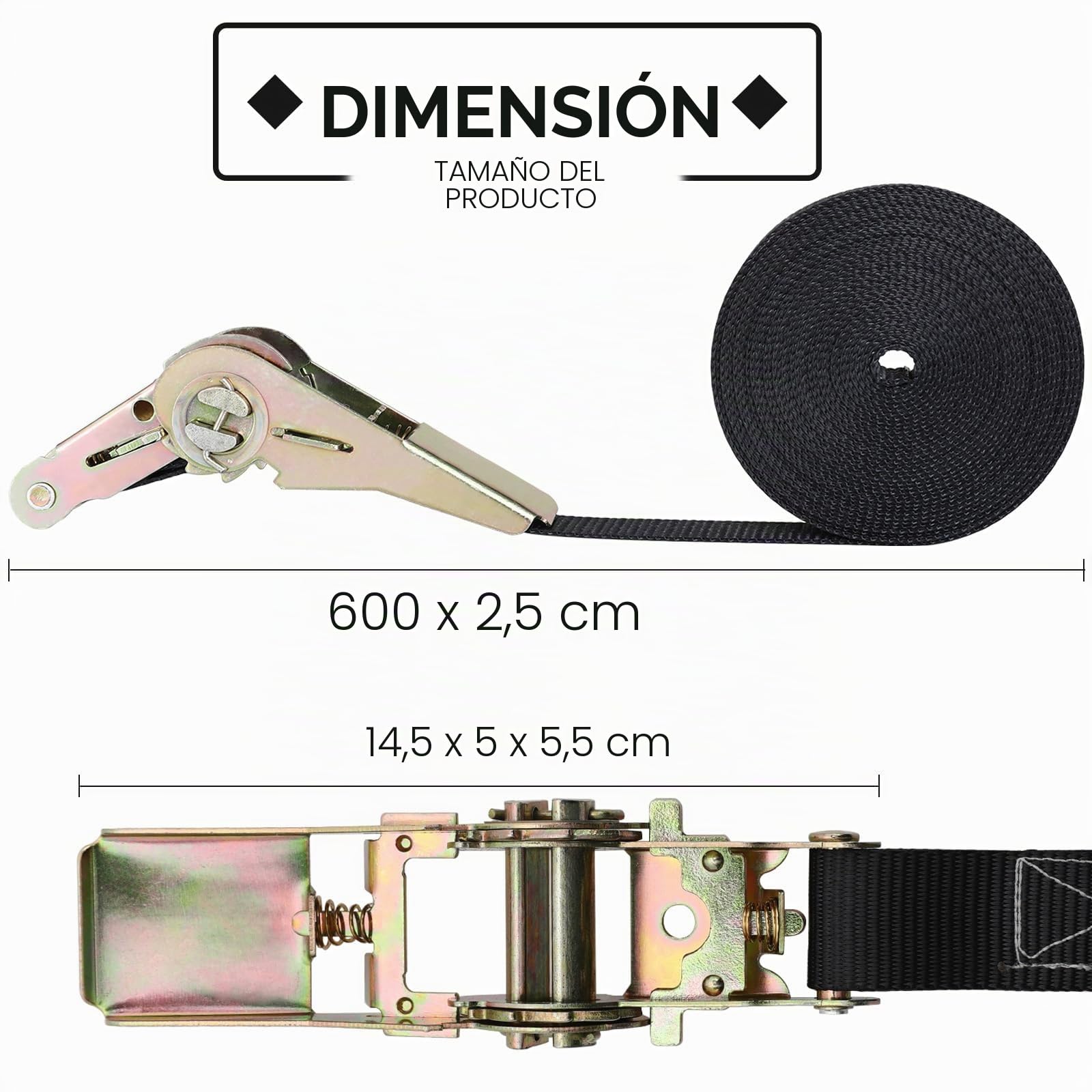 10 Pcs 800kg Cinchas de Amarre Carraca,6m de Largo y 25 mm,Cinchas Correa de Amarre,Eslingas de Carga, Cinta de Amarre con Trinquete,para Baca Coche, Surf, Bici, Kayak, Moto Resistente,Negro