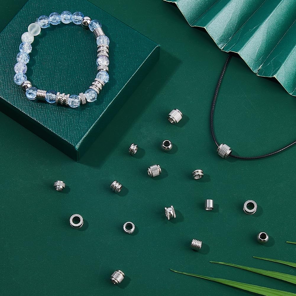 DICOSMETIC 100Pcs 10 Styles Stainless Steel European Bead 6-8mm Large Hole Beads Metal Column Beads Round Spacer Loose Bead for DIY Necklace Bracelet Earring Jewelry Making, Hole: 4-5.2mm - Image 5