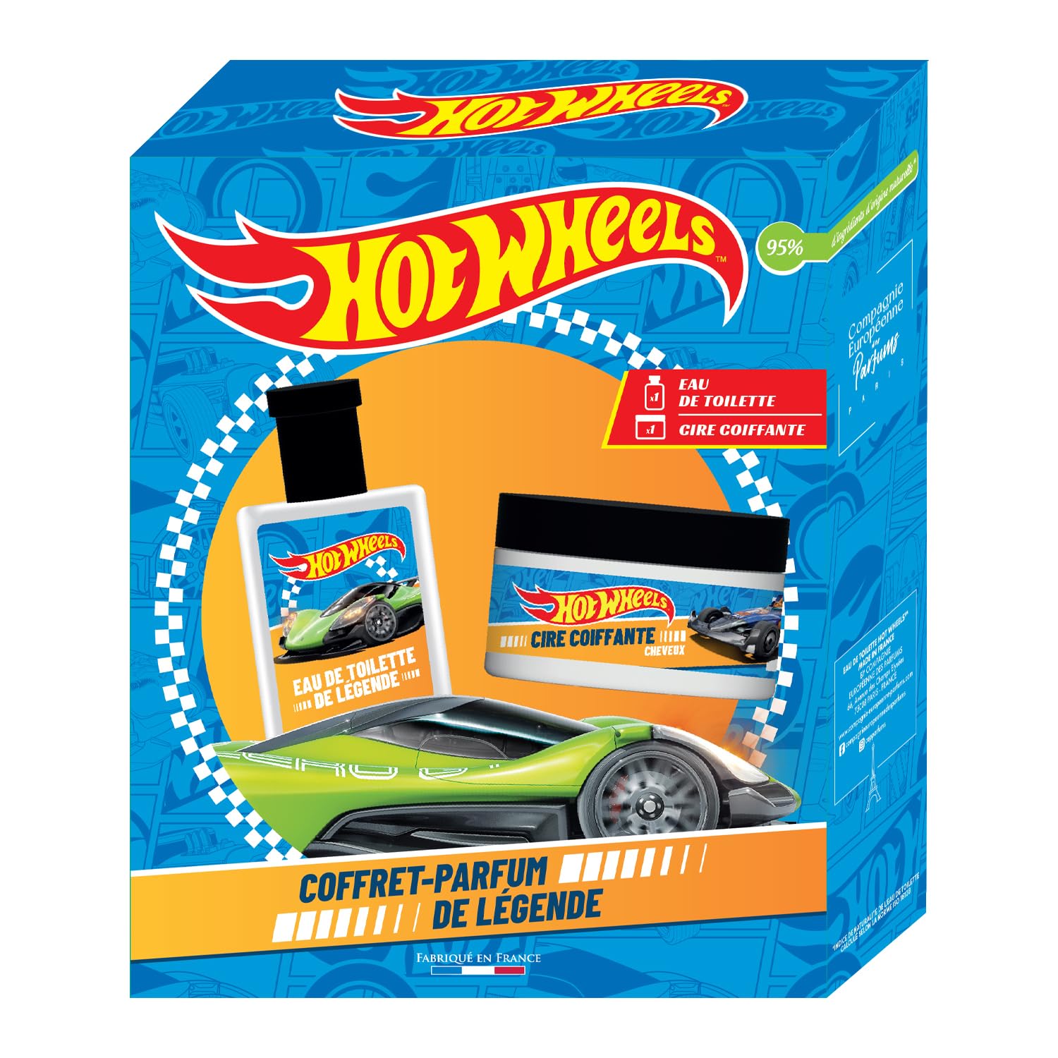Legendäres Parfüm Geschenkset für Kinder, Eau de Toilette und Haarwachs, Holzig-Moschusduft Hot Wheels™ @2025 Mattel.
