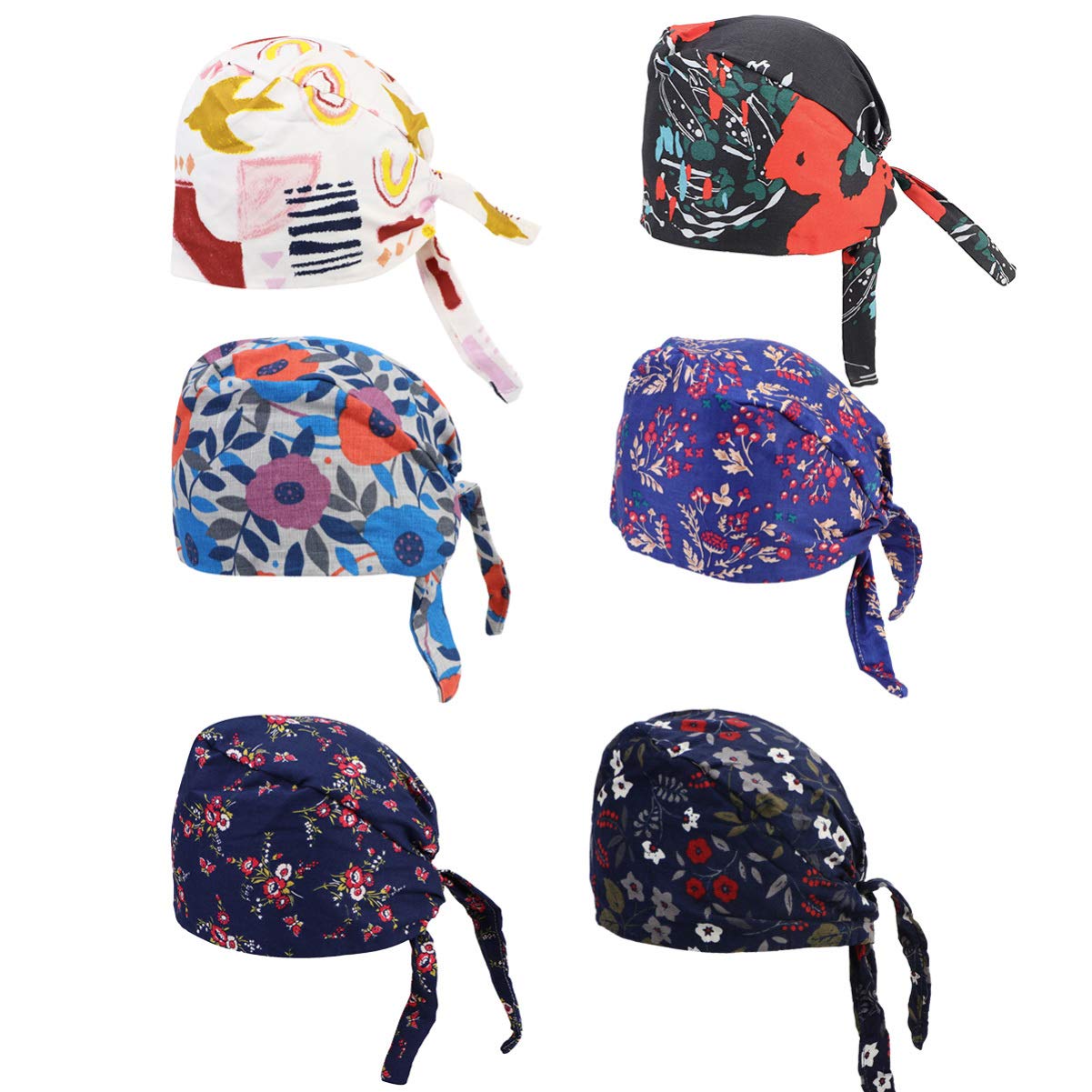 SOIMISS 6pcs Adjustable Working Cap Cotton Printed Sweat Absorbing Hat Oilproof Cap Beanie Headgear for Doctor Nurse Beautician Kitchen Lab Operating Room