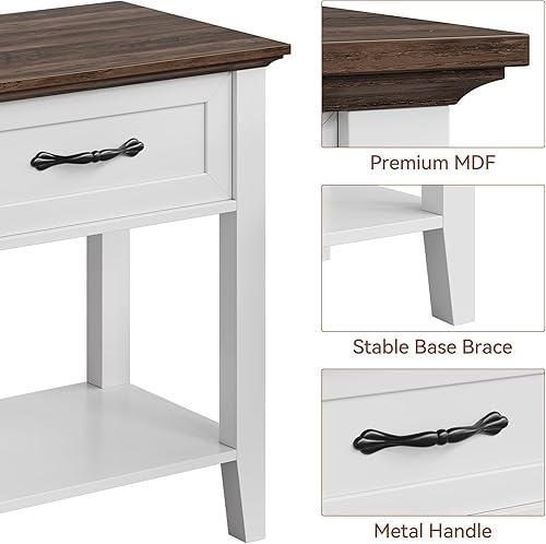 Miniatura 11 de IDEALHOUSE Juego de 2 mesitas de noche grises, mesa auxiliar con cajón, mesa auxiliar para espacios, estantes de almacenamiento de 2 niveles con 2