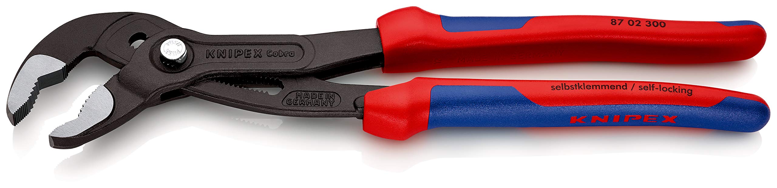 KNIPEX Cobra Szczypce nastawne do rur nowej generacji w opakowaniu z zawieszką fosforanowana, szara z osłonkami wielokomponentowymi 300, 87 02 300 SB