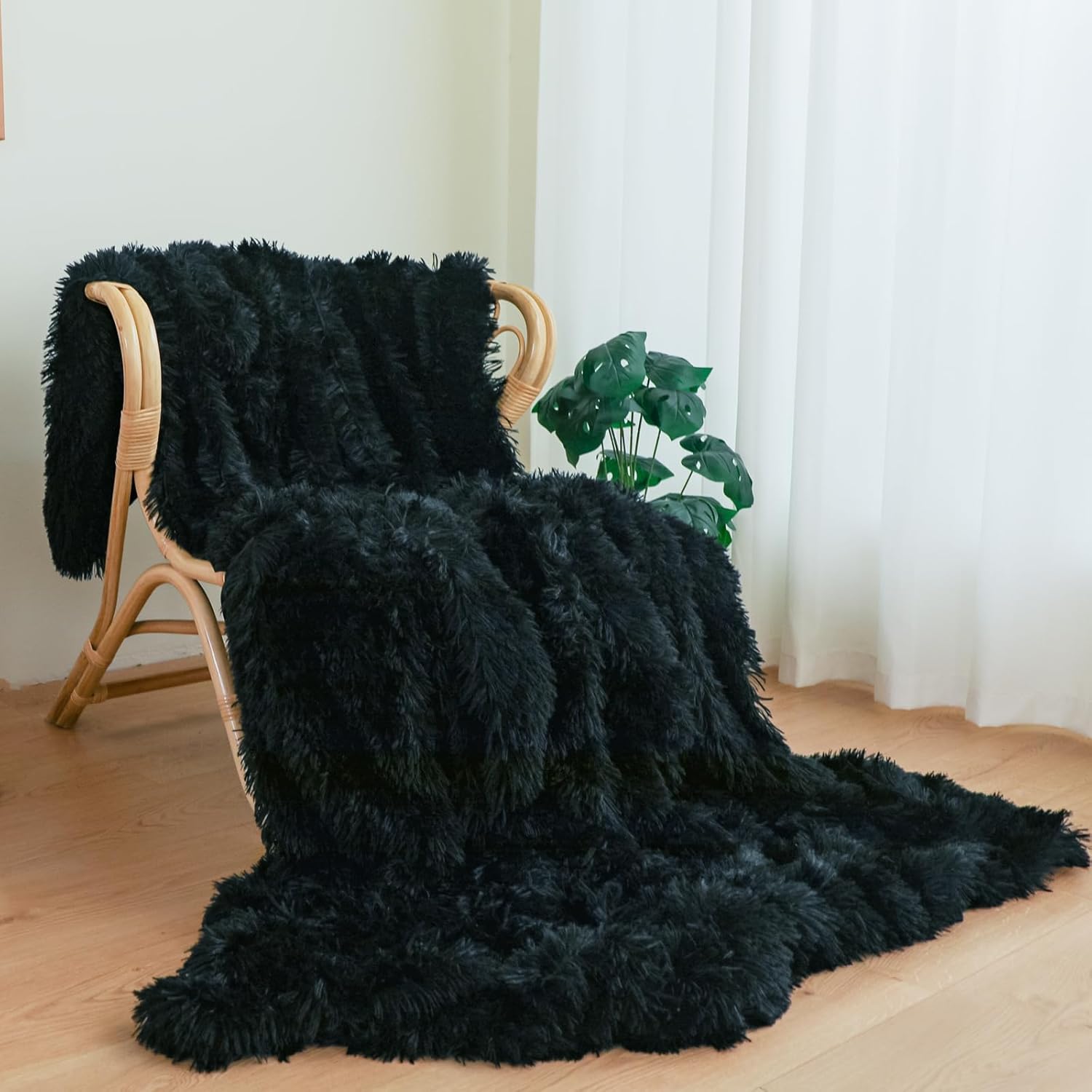 Black Fuzzy Throw Blanket Living Room Decor Home Gifts, Soft Faux Fur Fluffy Cozy Fuzzy Plush Warm Couch Bed Blanket, Bedroom Spring Decor Black Gifts for Him Her, 50x60 - Image 2