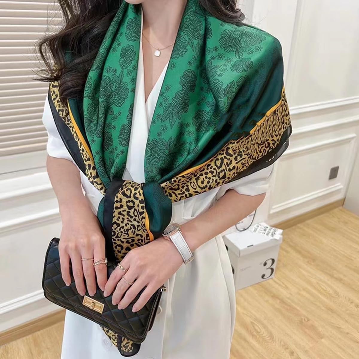 K-Elewon Large Square Scarf 43" Silk Scarf Fashion Scarves Silk Feeling Hair Wrapping Scarfs Night Sleeping Headscarf - Image 6