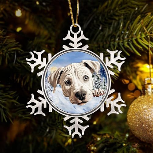 CowkissSign Metal Snowflake Ornament - Dogo Argentino Ornament Dogo Argentino Cute Funny Peeking Dog Puppy Metal Snowflake Ornament Gift for Dog
