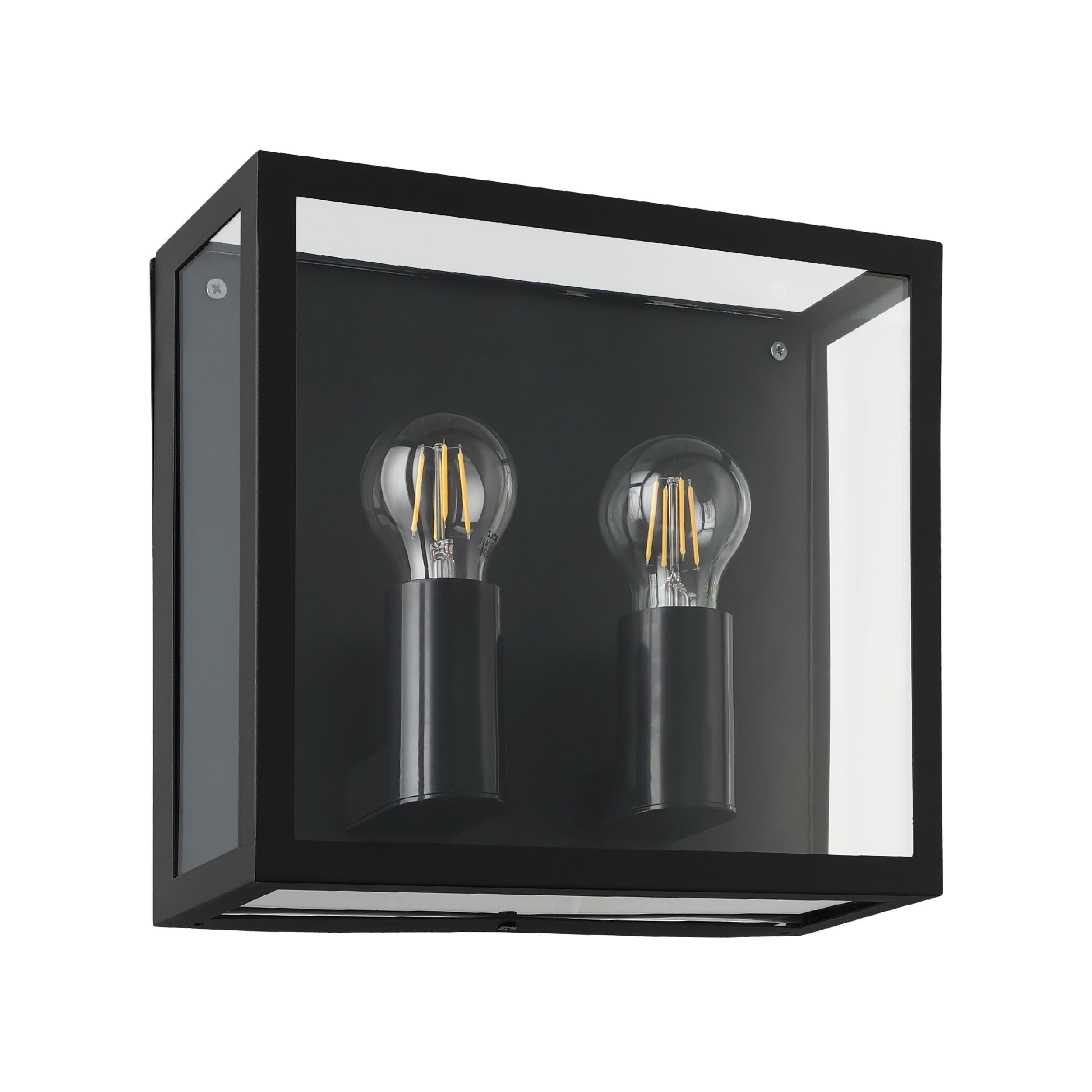 EGLO Wandleuchte außen Alamonte 1, 2-flammige Vintage Außenleuchte | Outdoor-Wandlampe aus schwarzem Metall und transparentem Glas, Außenbeleuchtung mit E27 Fassung