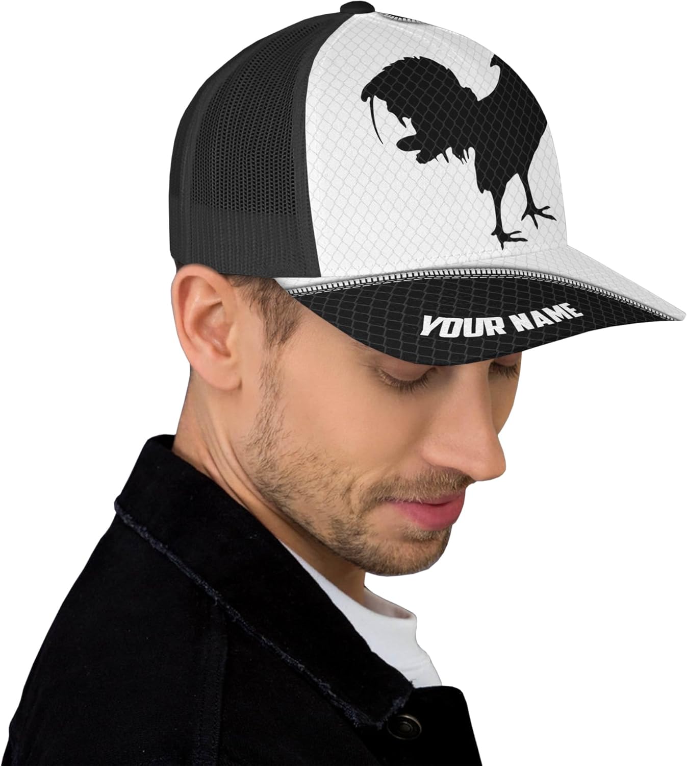 Rooster Mesh Trucker Hat Custom Cock Fighting and Leather Pattern Netback Cap Rooster Item for Rooster Lover