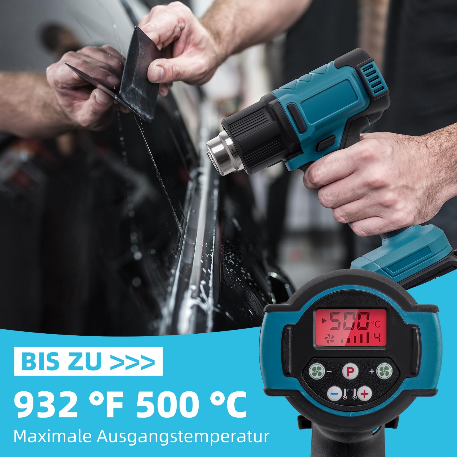 Kit de pistola de aire caliente con batería de 200 ℃ y 300 ℃ con 2 baterías de 21 V, pantalla digital LCD, 3 boquillas, soplador de aire caliente eléctrico, calentamiento rápido para decapar