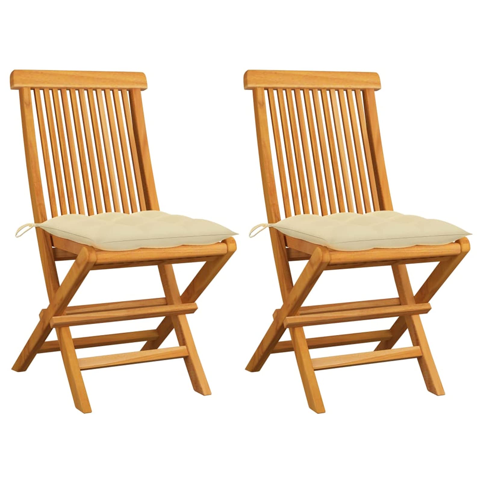 Chaises de jardin confortables en teck massif Chusui blanc crème