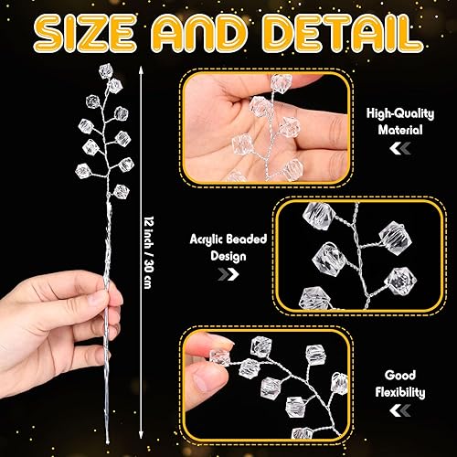 Miniatura 2 de Crowye 50 piezas de flores artificiales acrílicas de 12 pulgadas, tallos de flores de cristal, ramas de cuentas acrílicas, ramo de novia,