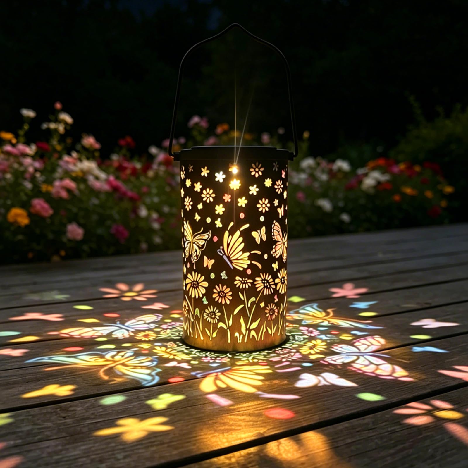 Colorful Solar Lanterns for Outside, Hanging Solar Lights with Sunflower, Waterproof Metal Garden Ornaments Outdoor, Birthday Gifts for Women Mom, Garden Decoration Outside for Yard, Patio, Backyard