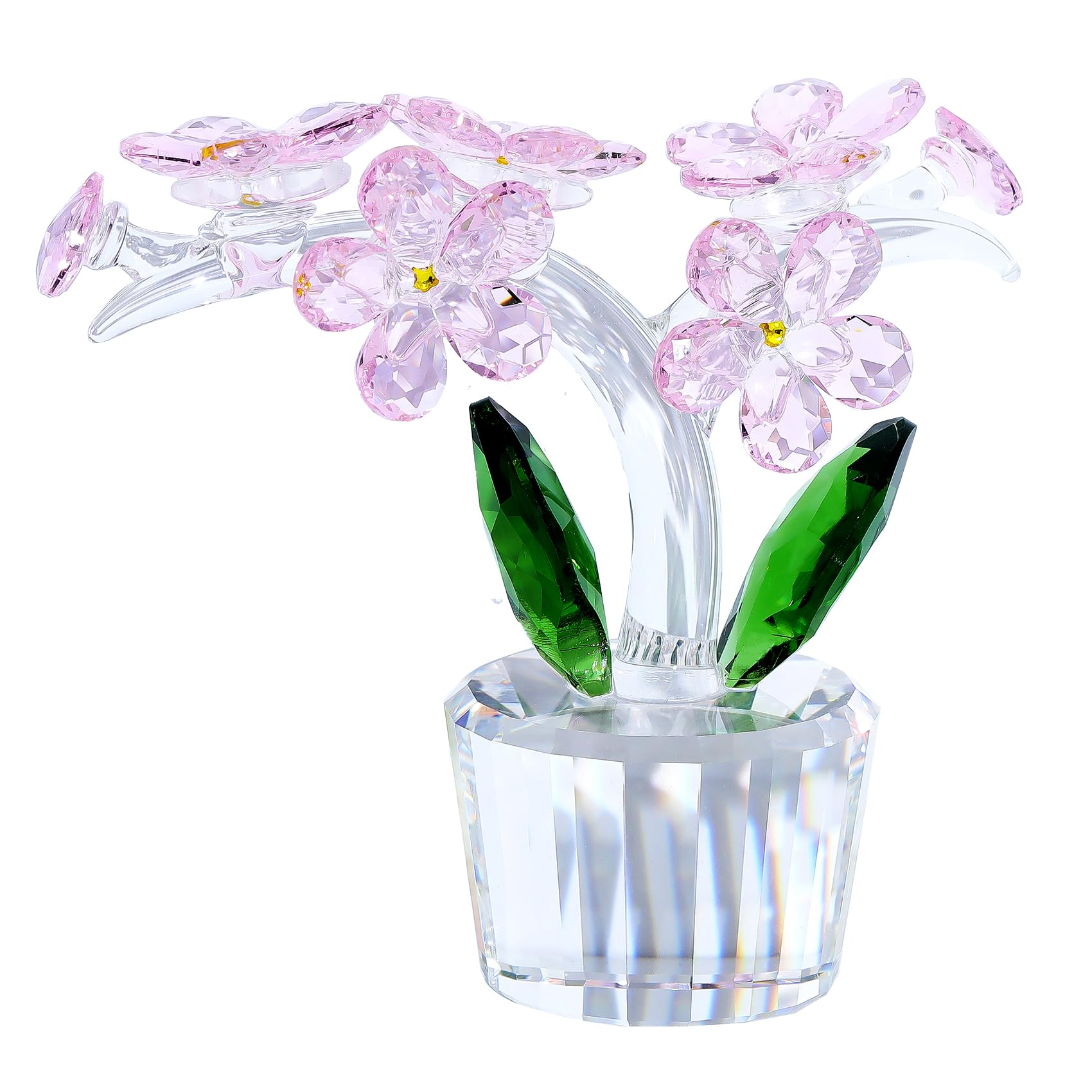 Arikyrist Crystal Forget Me Not Flowers Figurines Gifts for Women Pink Glass Flowers Collectible Ornaments for Home Romantic Presents for Her Wife on Wedding Valentine's Day
