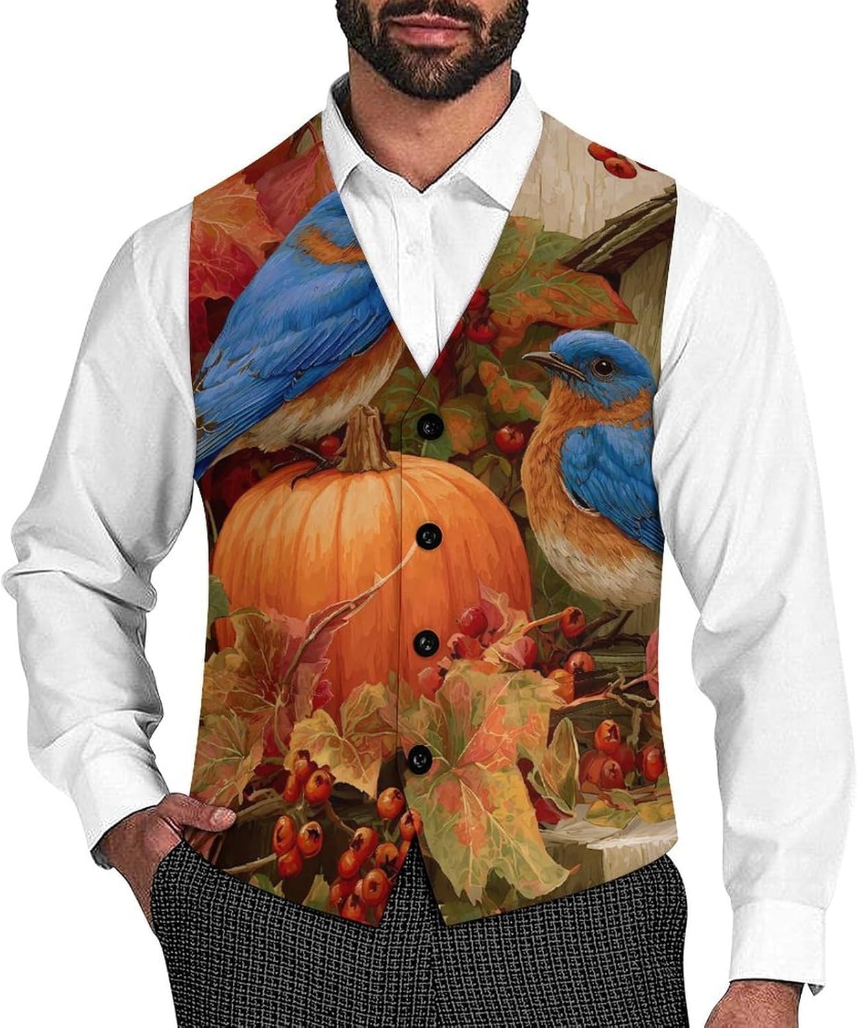 Birds House Autumn Bluebird Men's Suit Vest Formal Vests Casual Dress Fit Waistcoat Casual Tuxedo for Business