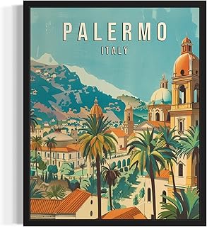 Palermo Italy Art Print Poster, Europe City Skyline Artwork Painting Wall Art Vintage Painting for Bedroom Bathroom Living Room Decor 53 (Palermo Italy, 8 x 10 inches, Unframed)