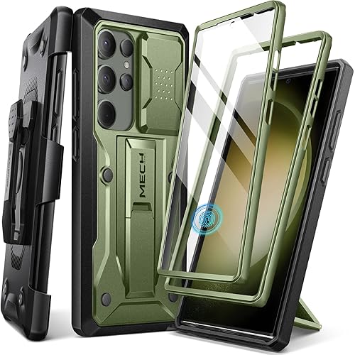 TONGATE for Samsung Galaxy S23 Ultra Case, [Built-in Slide Camera Cover & Screen Protector] [2 Front Frame] Military Grade Shockproof S23 Ultra Phone Case with Kickstand & Belt-Clip 6.8", Green