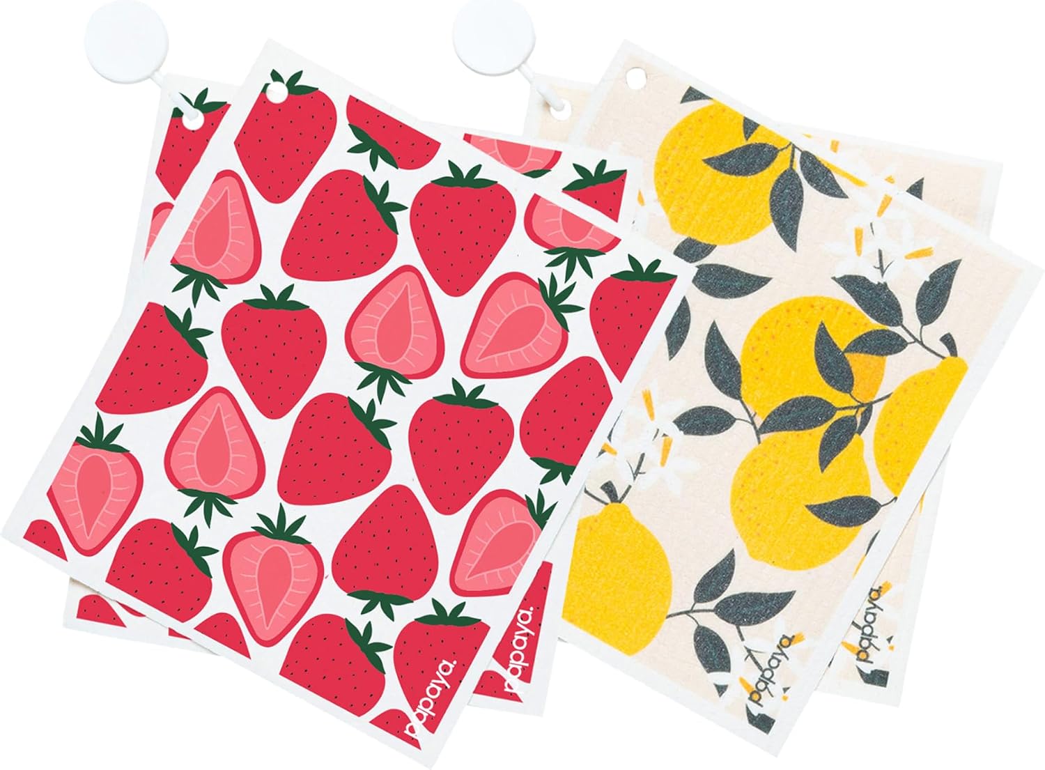Papaya Reusable Paper Towels Bundle 4-Pack - 4 Sheets + 2 Hooks, Quick Drying, No Odor, 1 Sheet Replaces 17 Rolls, Washable Kitchen Cloth, Sustainable Dish Sponge, Eco Friendly Gift