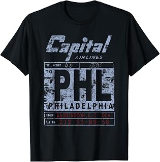 Vintage Airline Tag PHL Philadelphia Pilot Travel T-SHirt