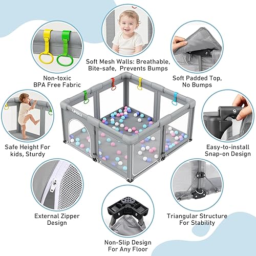 Miniatura 6 de Corralito plegable para bebés y niños pequeños, corralitos grandes, corralito portátil con 2 puertas, área de seguridad para niños, valla, viajes,