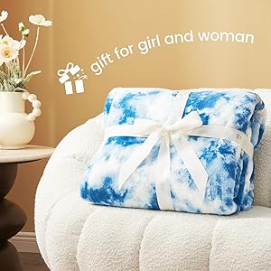 Cozy Bliss Tie-Dye Fuzzy Throw Blanket for Couch - Thick Soft Warm Non Shedding Fleece Blankets for Boho Dcor Room, for Kids, Women Men Girls, Tie-Dye Blue 60"*80"