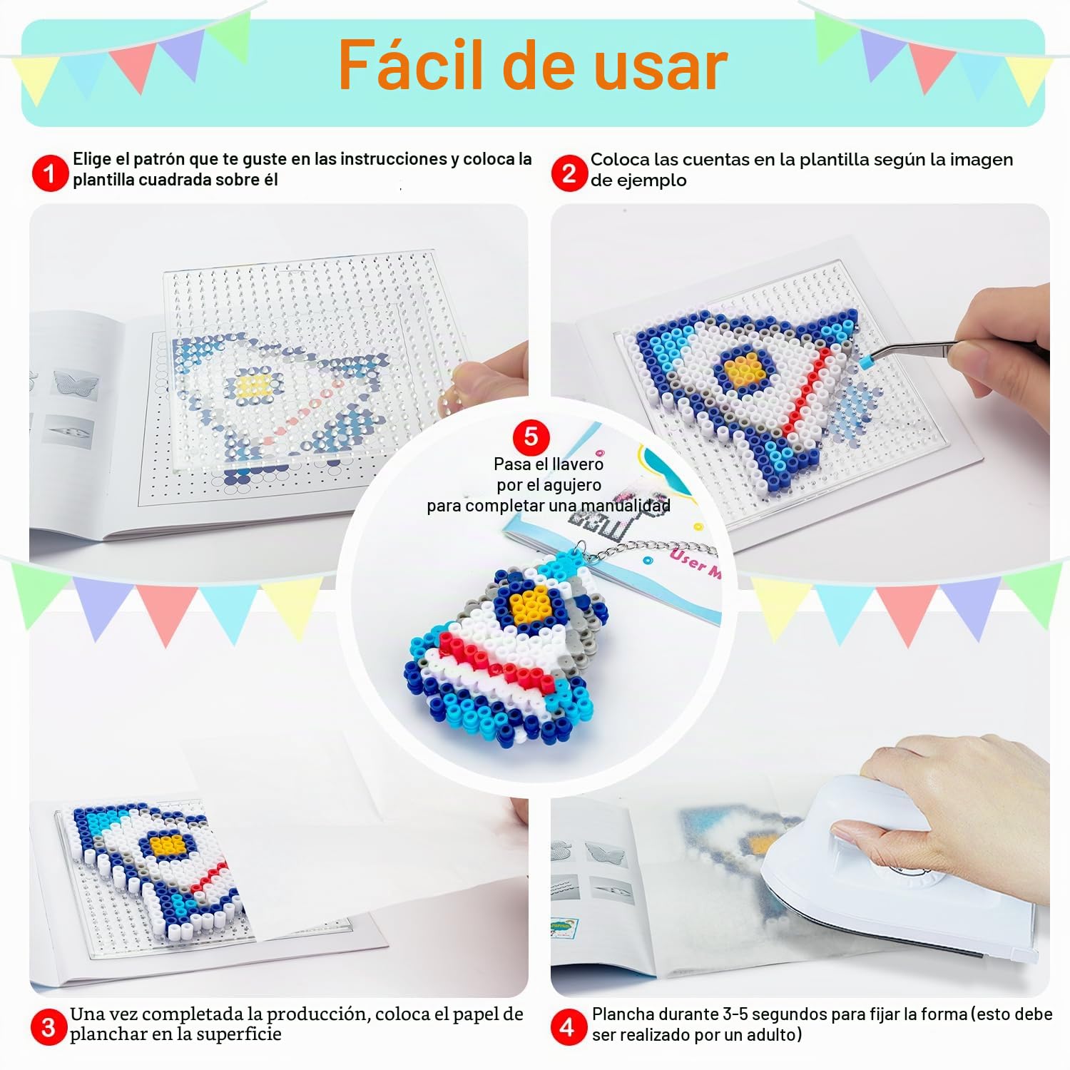 SLEMAKO Cuentas para planchar, 10600 Cuentas y perlas fusibles combinación con caja de almacenamiento, Guía del usuario, Placas, Creación DIY de Joyas, Decoración y Ideas de Manualidades 3D para Niños