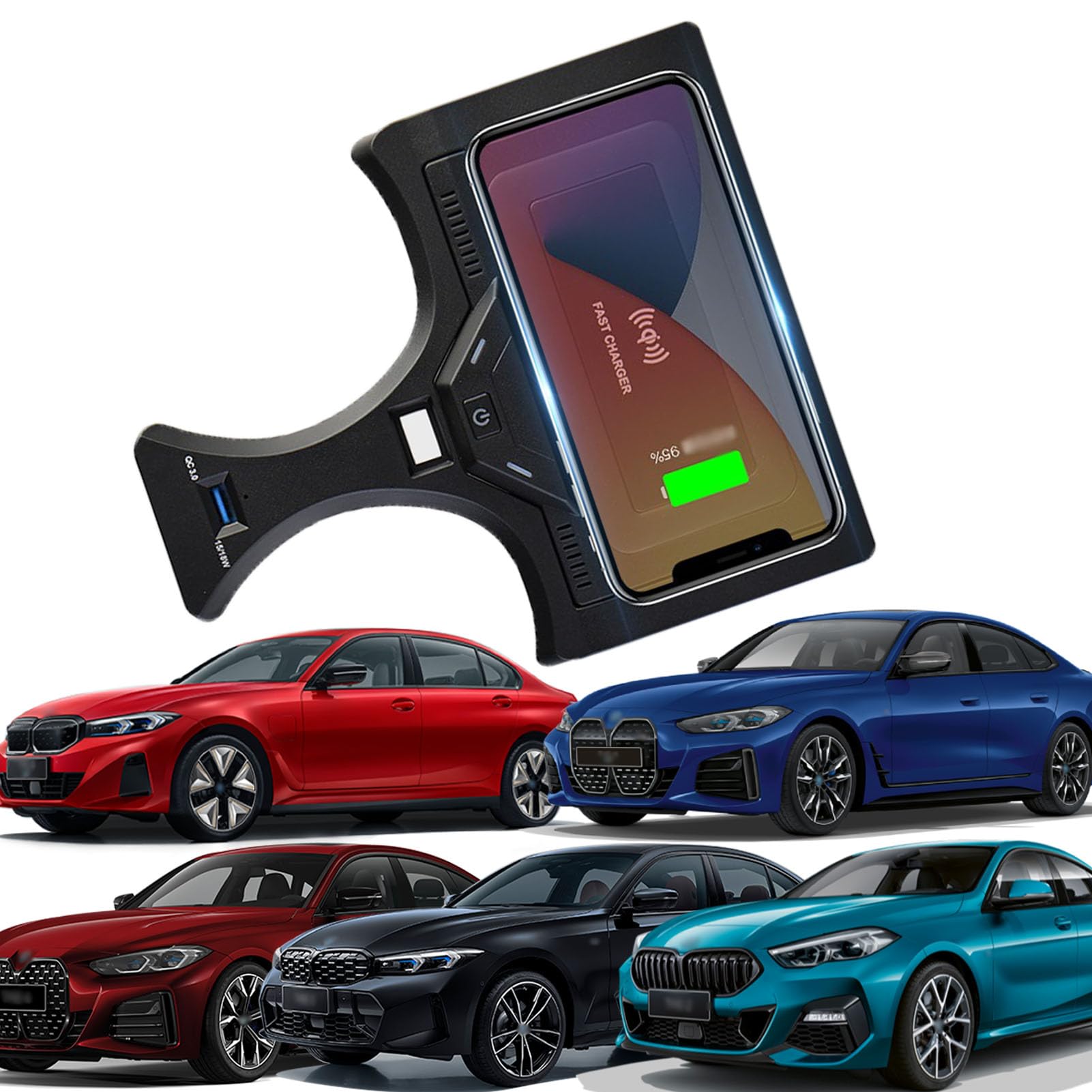 Caricabatterie Wireless per Auto per Serie 2/M3 I3/Serie 3 I4/Serie 4 Tutti i Modelli Accessorio con Ricarica Rapida Wireless da 15 W Regalo per la Famiglia