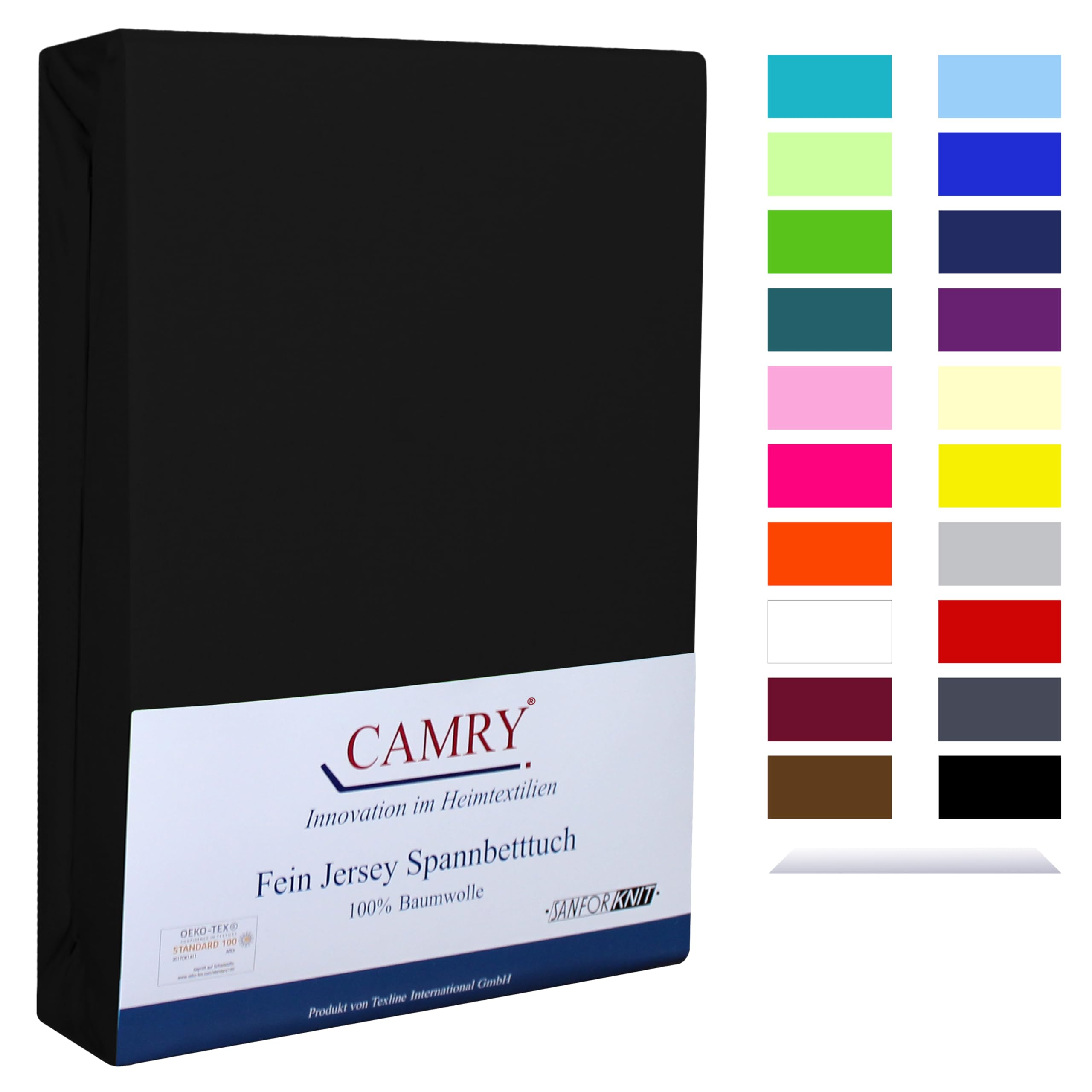 Camry Spannbettlaken - Baumwolle Jersey - Schwarz 100x200cm Oeko-Tex Standard 100