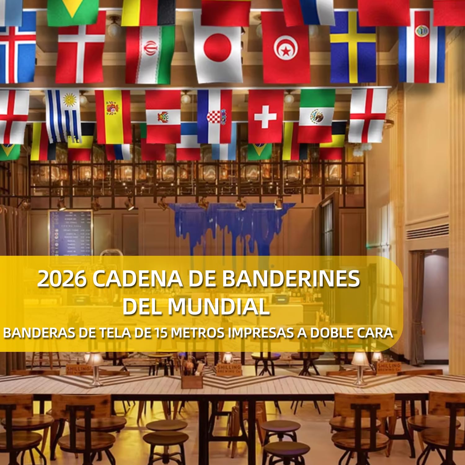 Banderines de Fútbol para Decoración de Fiestas Copa del Mundial 2026, Set de Banderas 48 Países del Mundo, Guirnalda de Banderas para Decoración de Fiestas de Jardín (15m) — view 6